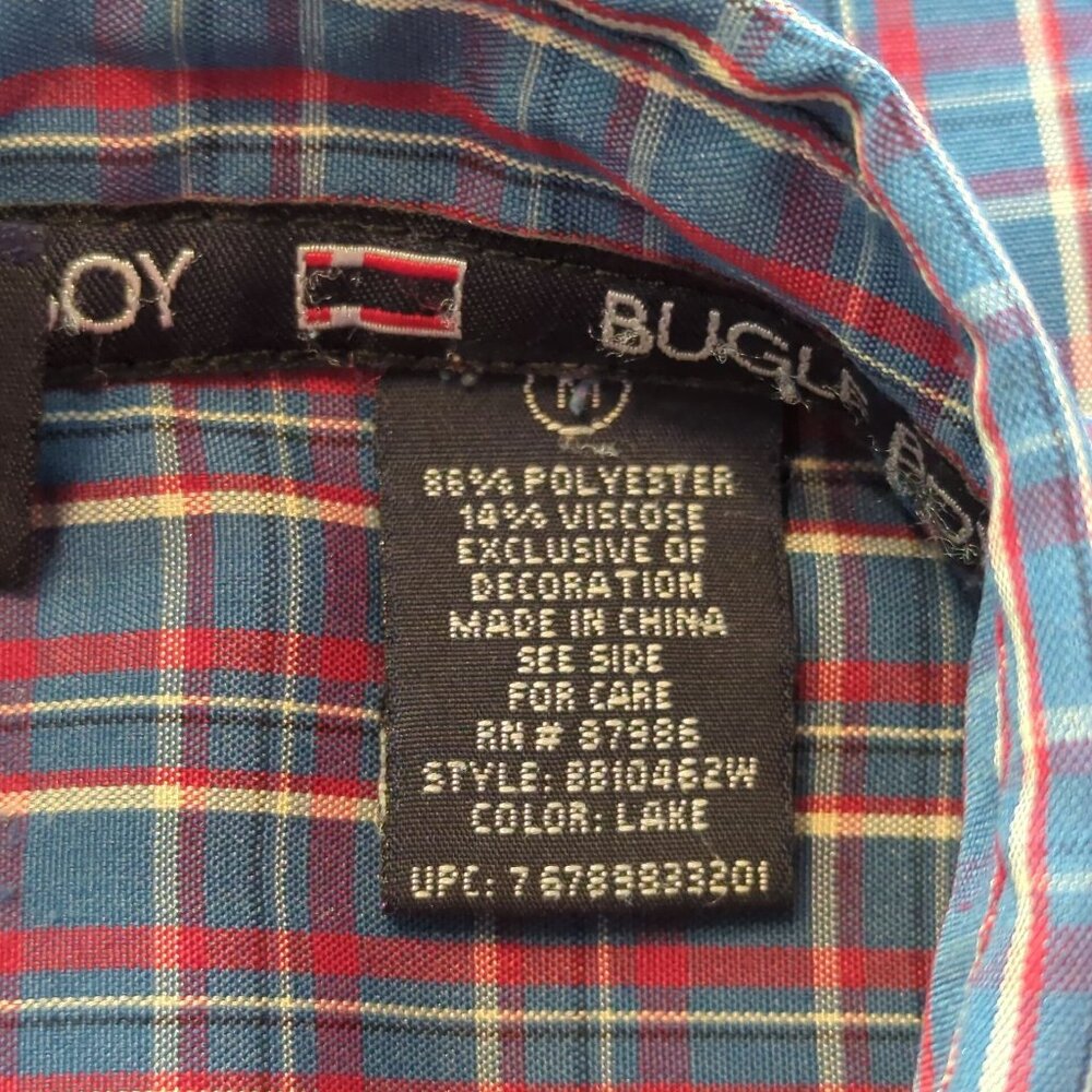Bugle Boy Plaid Men's Vintage Blue Shirt M Patchwork Long Sleeve Retro Y2K - Picture 13 of 16